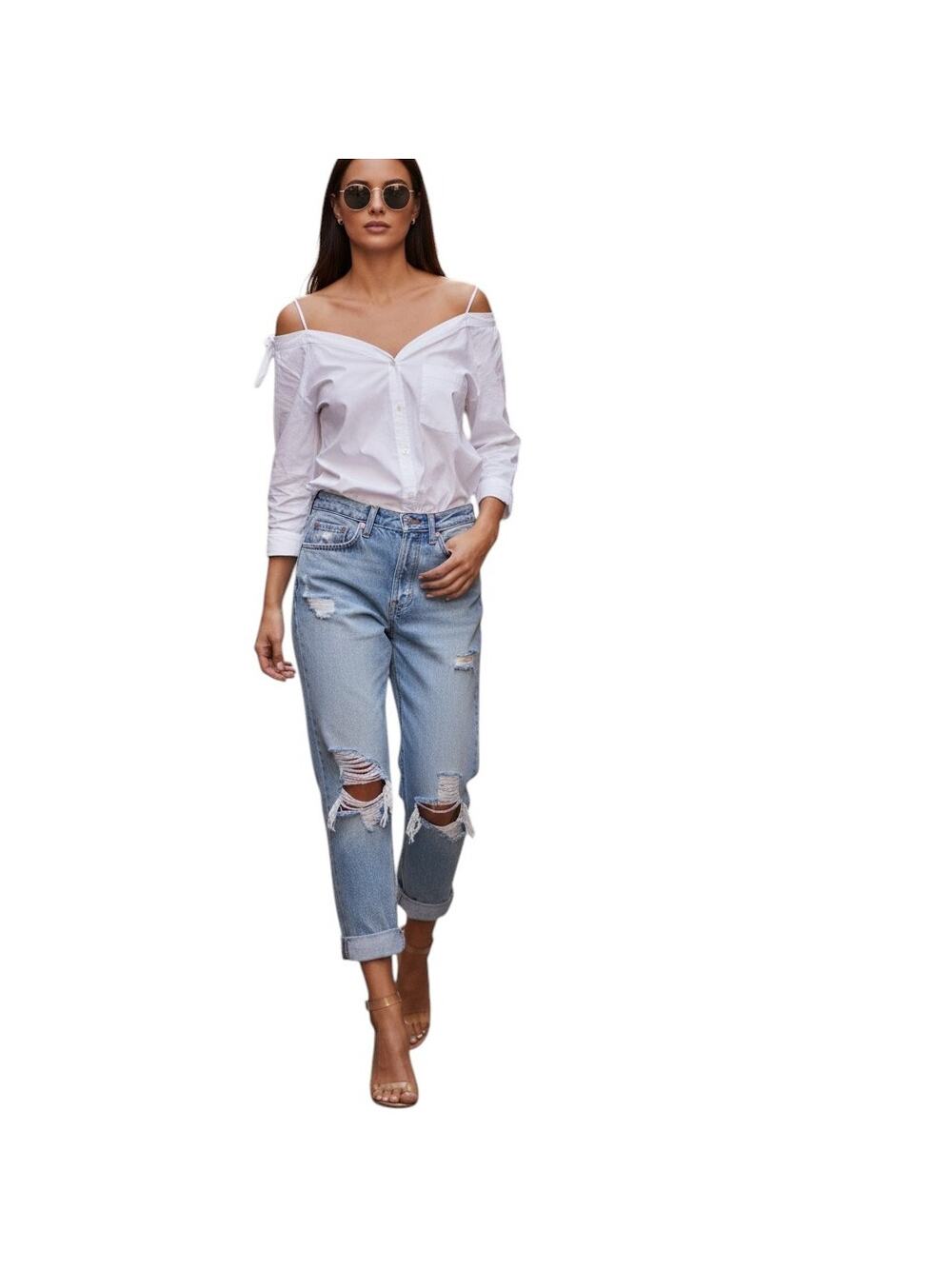 Agolde Blue 90's Boyfriend Jeans Distressed, Size 6 (28 Waist)